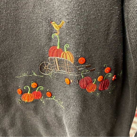 VNT C. J. Banks Autumn (Pumpkins, Leaves) Themed Brown Cardigan Sweater: 1X - Picture 3 of 7